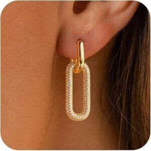 Gold Earrings Trendy Simple Dainty Gold Plated Paperclip Square Chain Minimalist